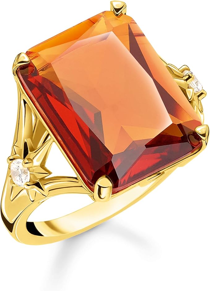 thomas sabo 女士戒指 宝石 橙色 大星星 925 纯银 750 黄金 镀金 tr